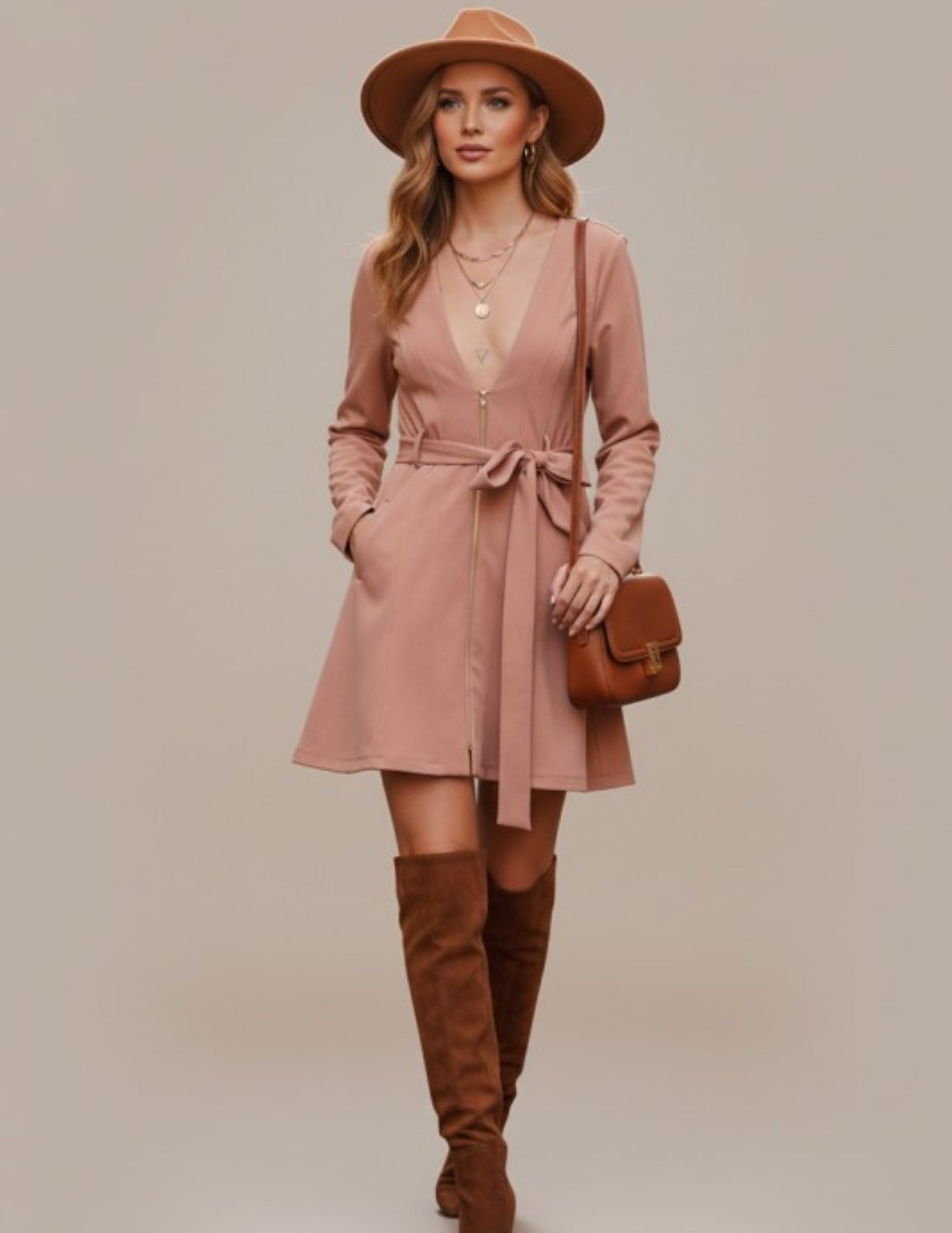 Techno Crepe Zip Up Skater Dress
