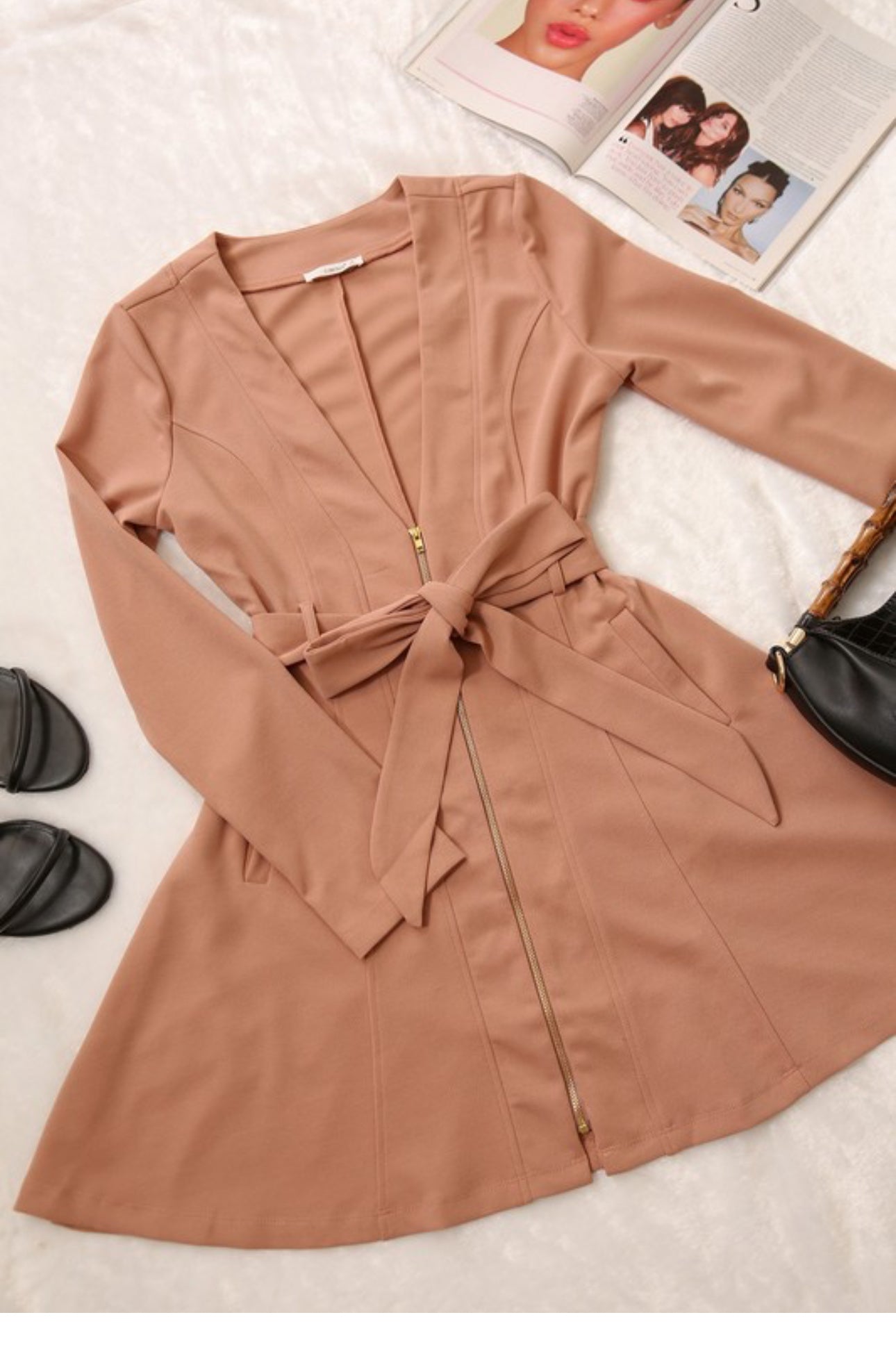 Techno Crepe Zip Up Skater Dress