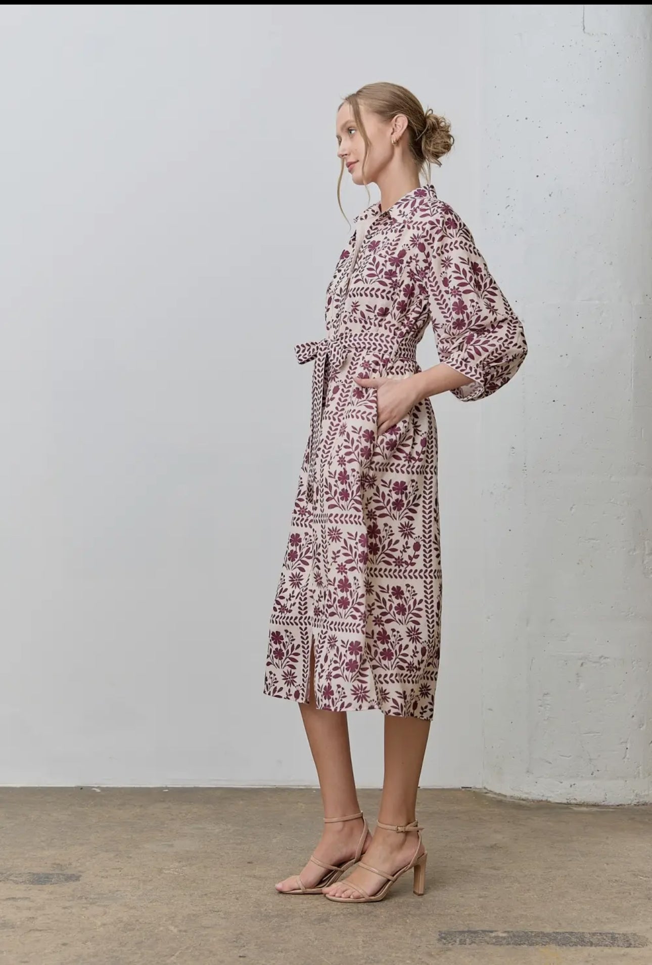 Vestido camisero con estampado, flora