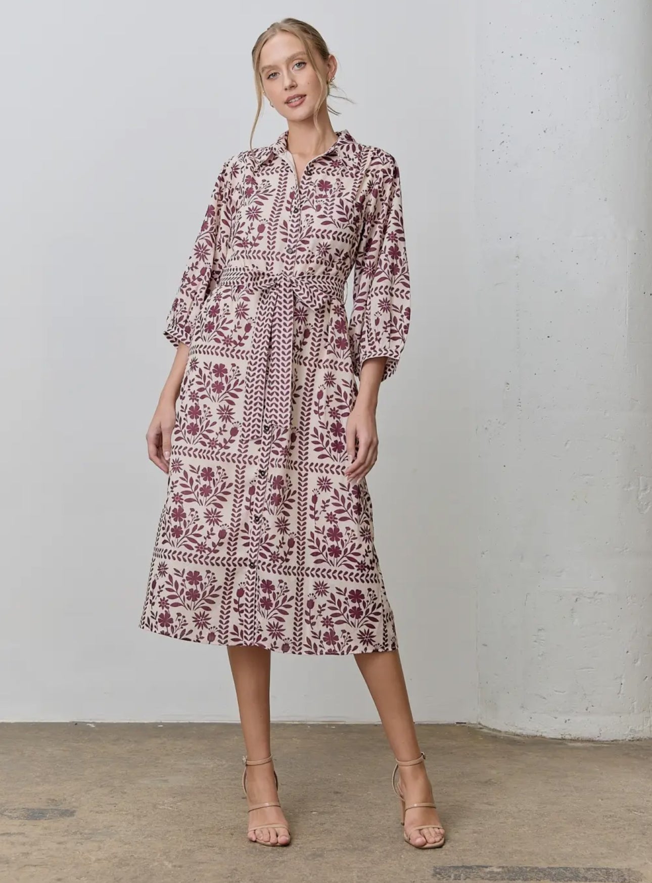 Vestido camisero con estampado, flora