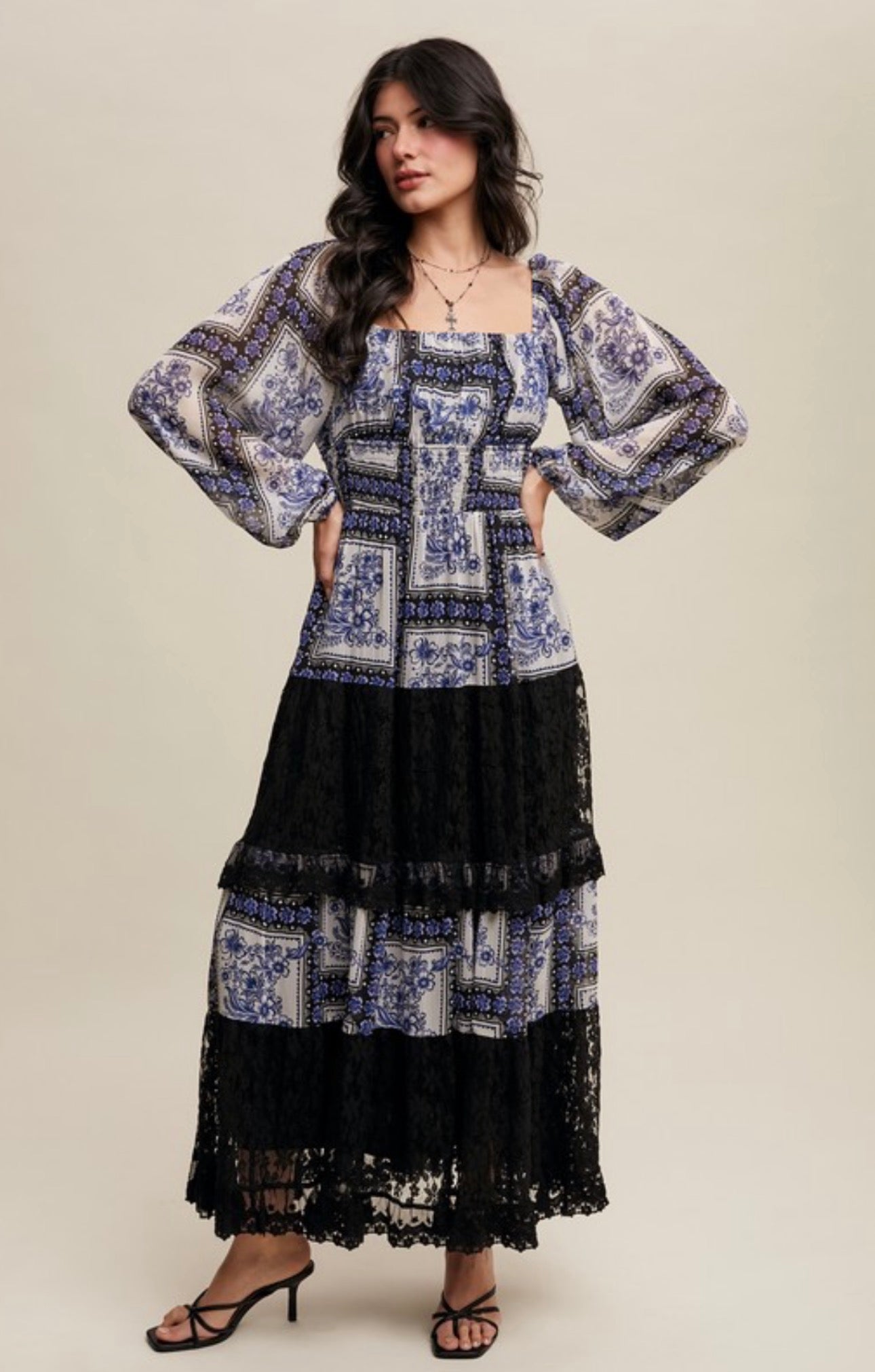 Leila Maxi Dress                                       Square-neck Lace Panel Maxi Dress