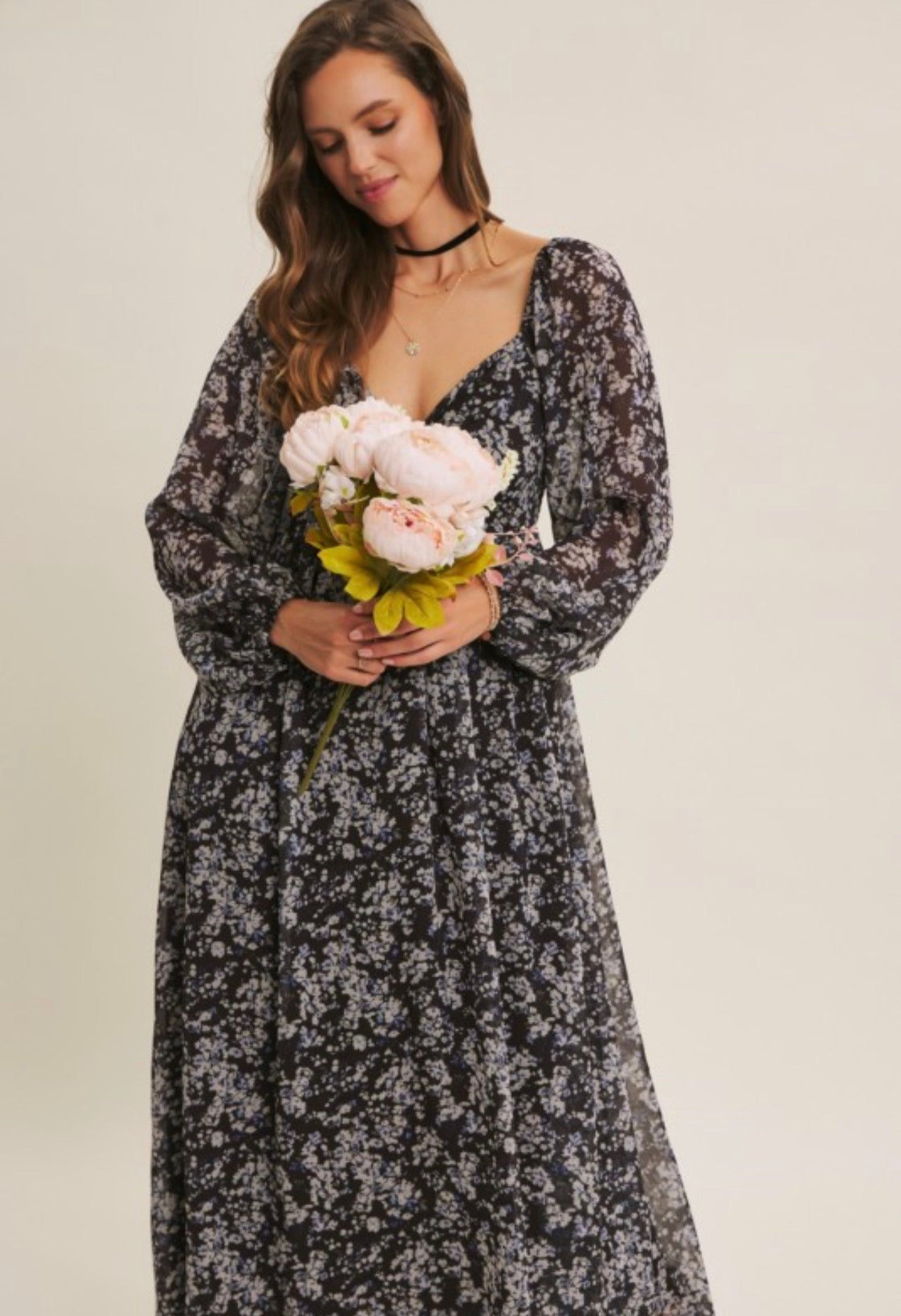 Mayra  Maxi Dress.                                    Twisted Front Floral Yoryu Chiffon Midi Dress