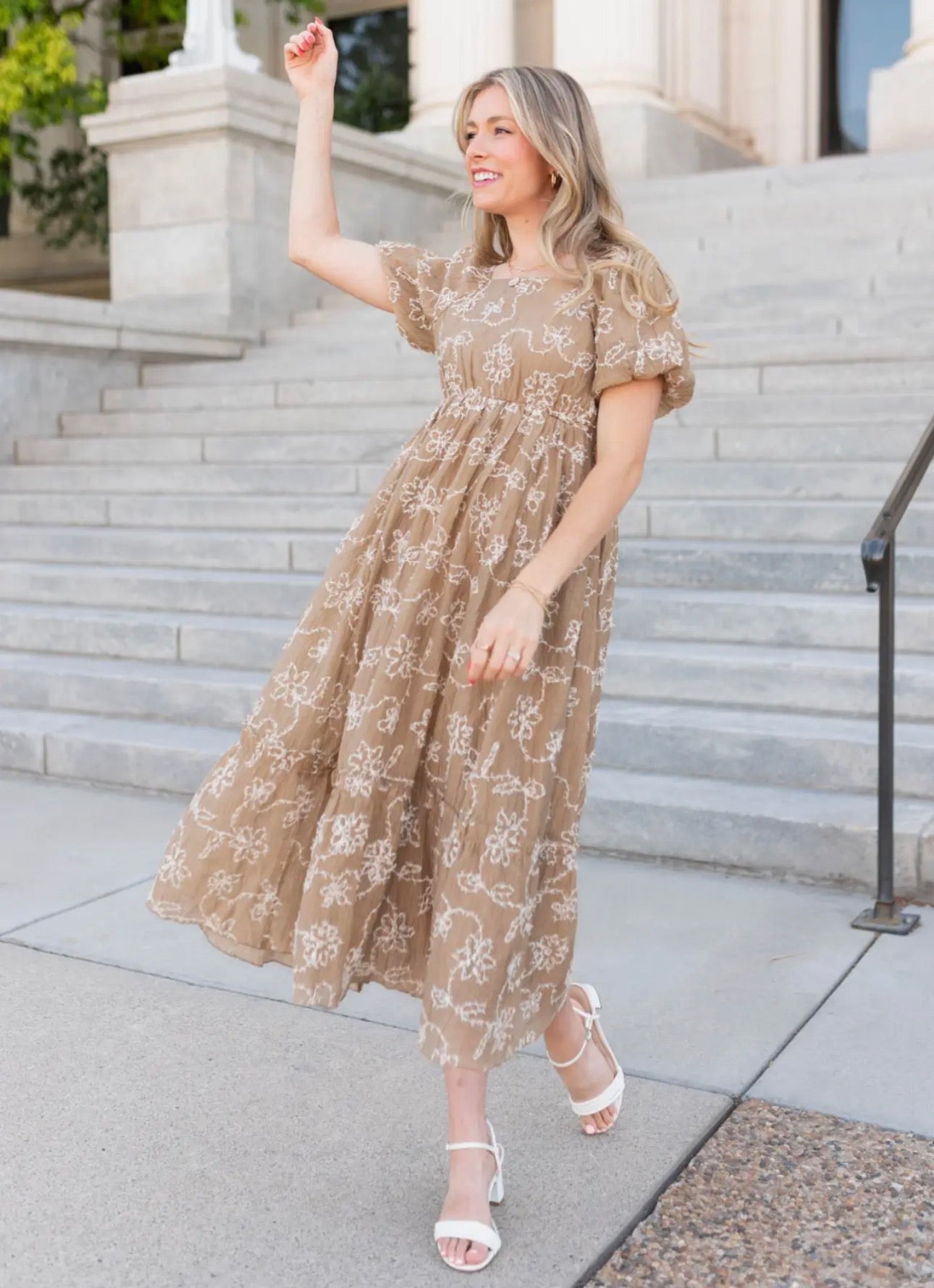Esther Embroidered Dress in Light Mocha