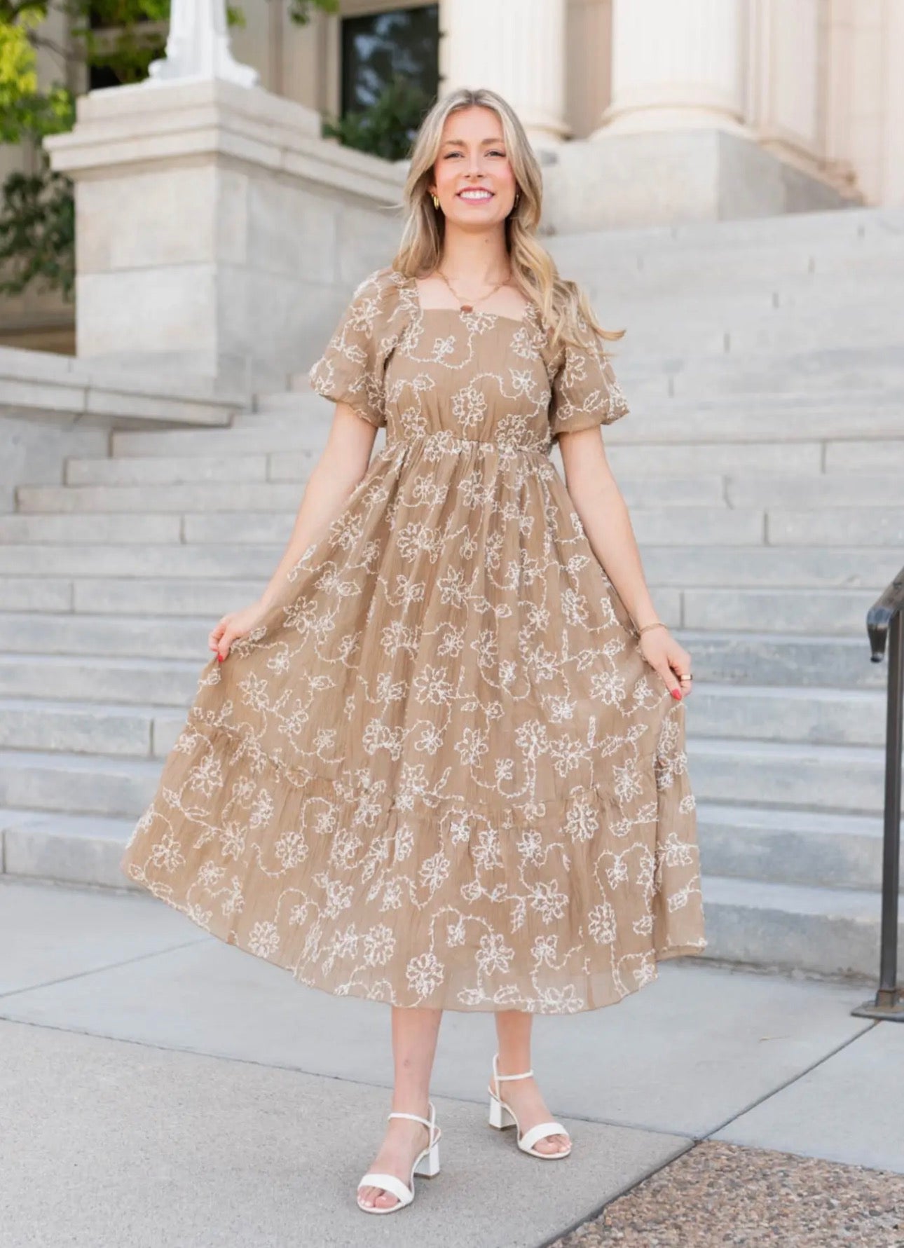 Esther Embroidered Dress in Light Mocha
