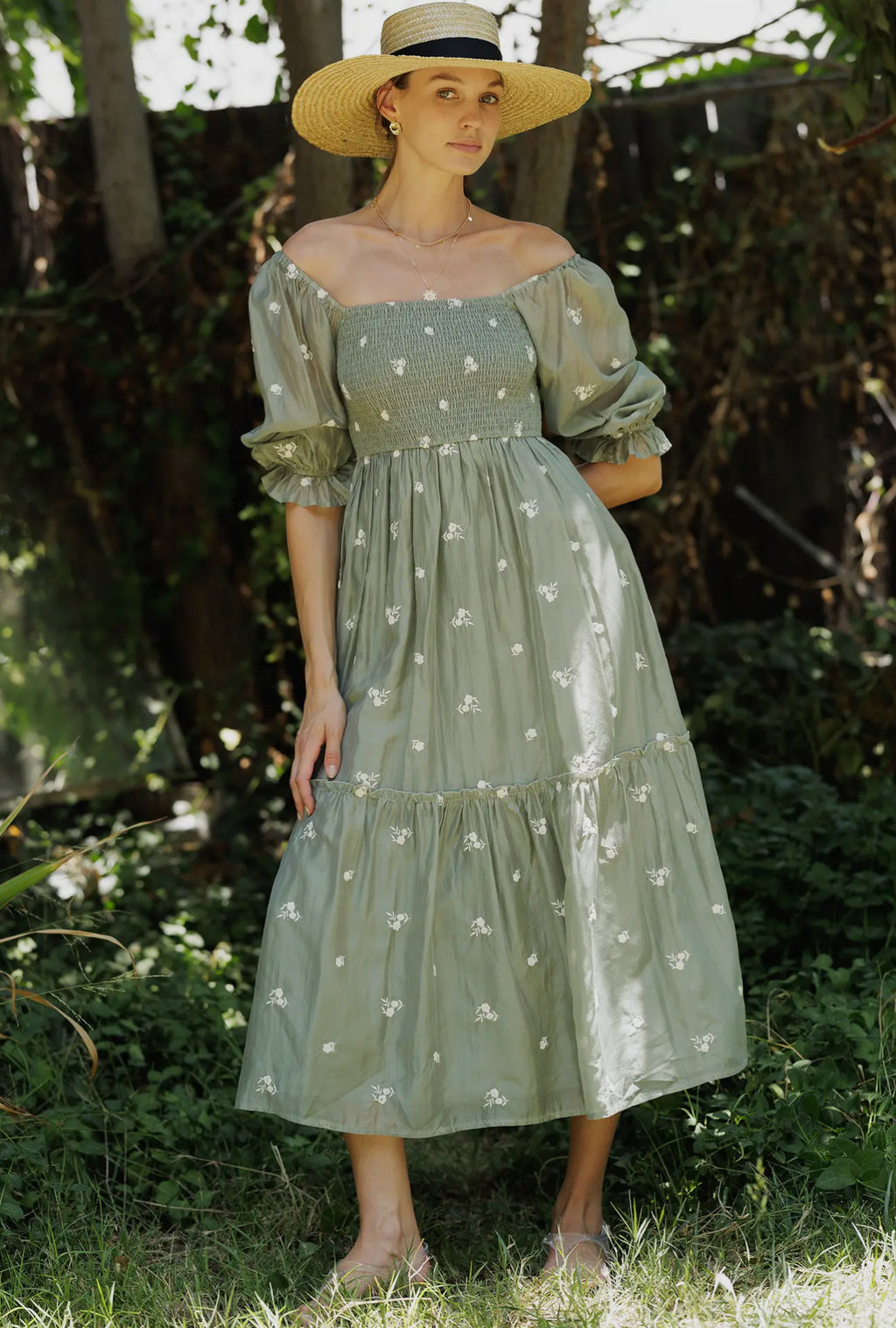 Sara  Midi Dress                                         Con Cuerpo Fruncido Y Mangas Abullonadas