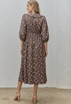 Amalia midi Dress.                                    De Manga Larga Con Escote En V