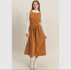 Overall Dress                                            Vestido Midi Sin Mangas De Pana Con Cinturón