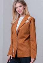 Blazer de manga larga Con escote v y bordado de flores