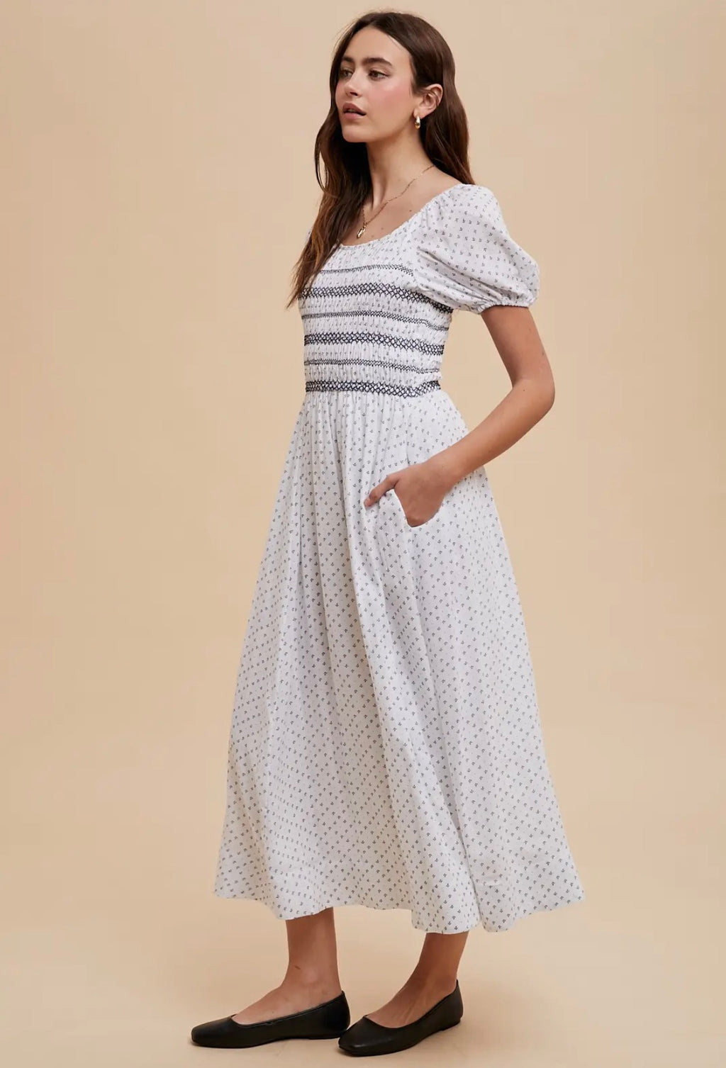 Smocked Maxi Dress
In Contrast