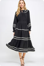 Meli Maxi Dress. Contrast Piping Dotted Midi Dress