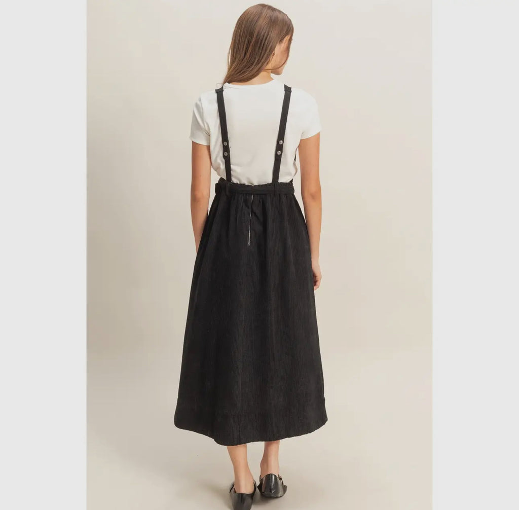 Overall Dress                                            Vestido Midi Sin Mangas De Pana Con Cinturón