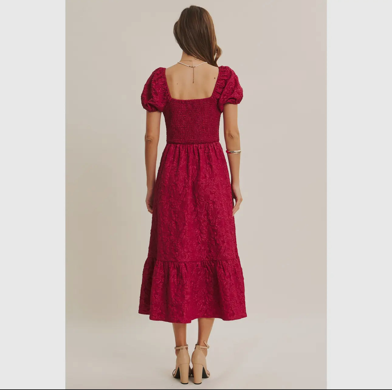Rous Midi Dress                               Vestido Midi De Jacquard Floral Con Mangas Abullonadas De Elegancia Atemporal