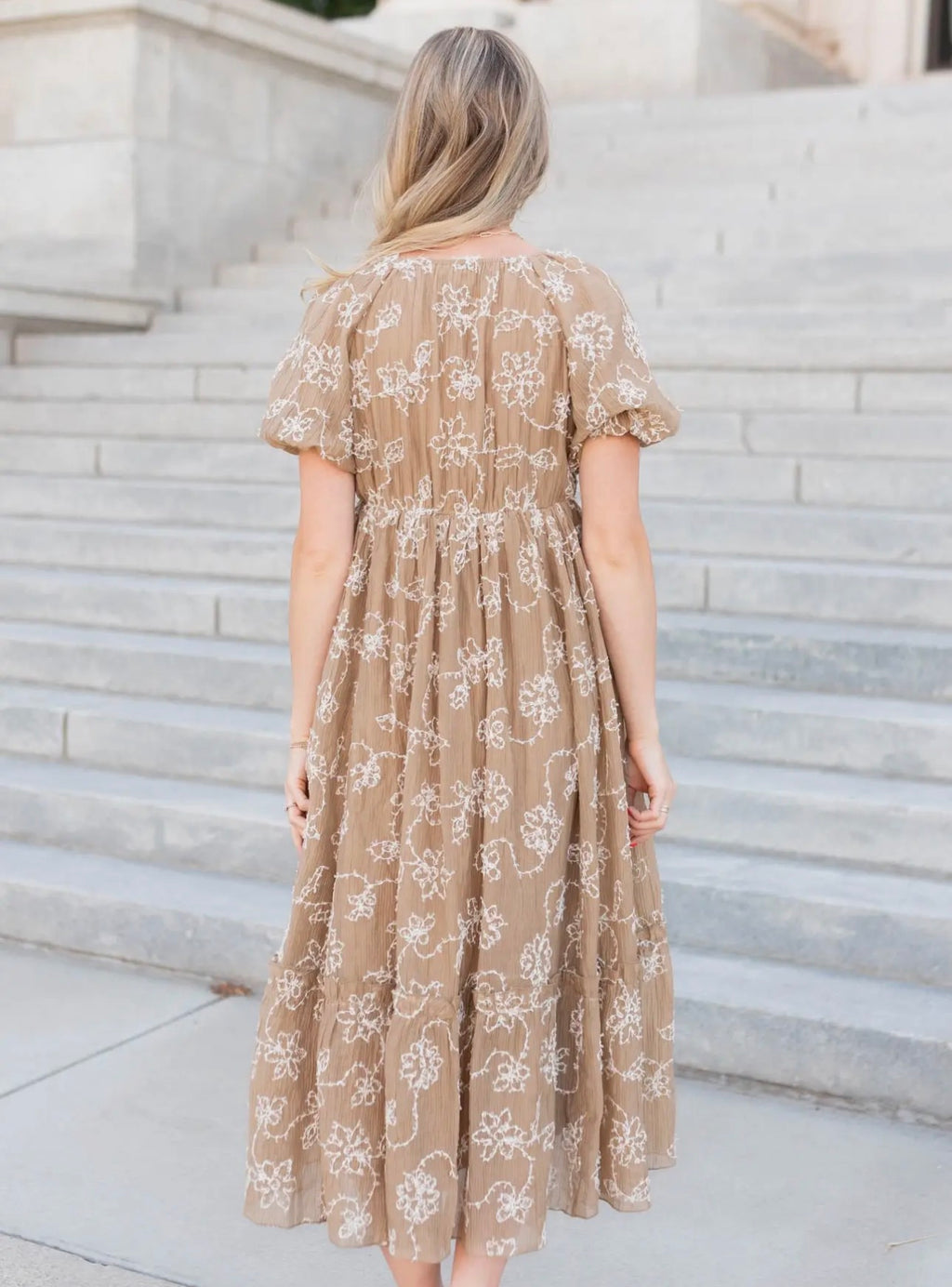Esther Embroidered Dress in Light Mocha