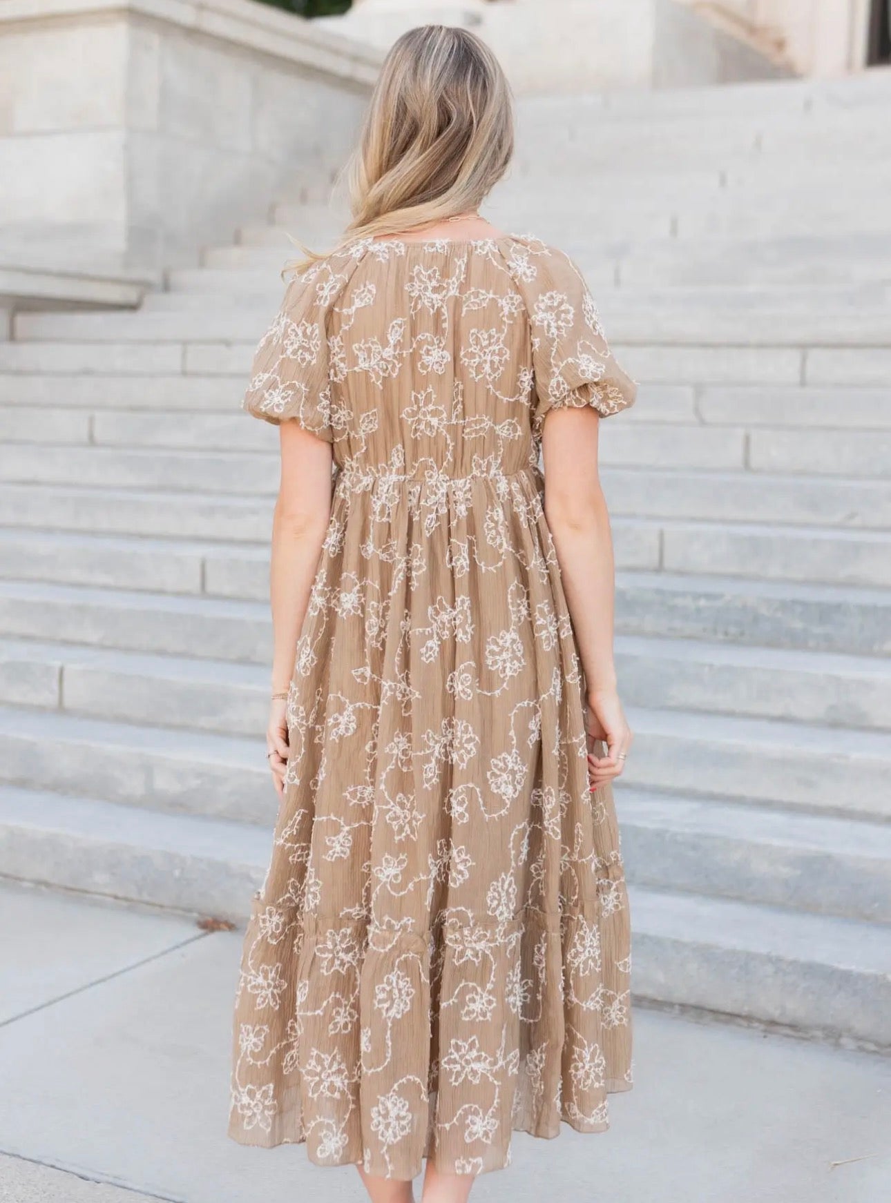 Esther Embroidered Dress in Light Mocha