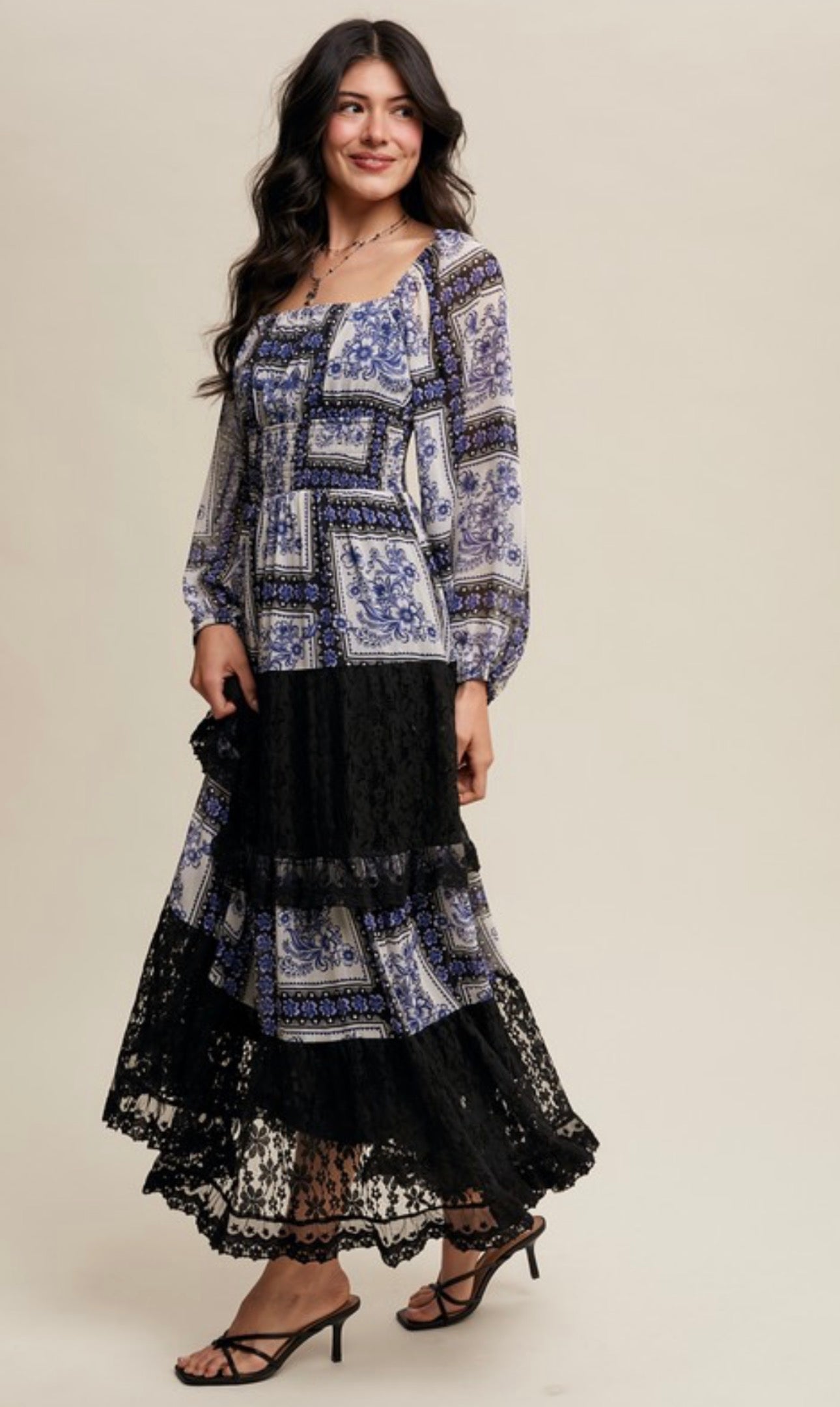 Leila Maxi Dress                                       Square-neck Lace Panel Maxi Dress