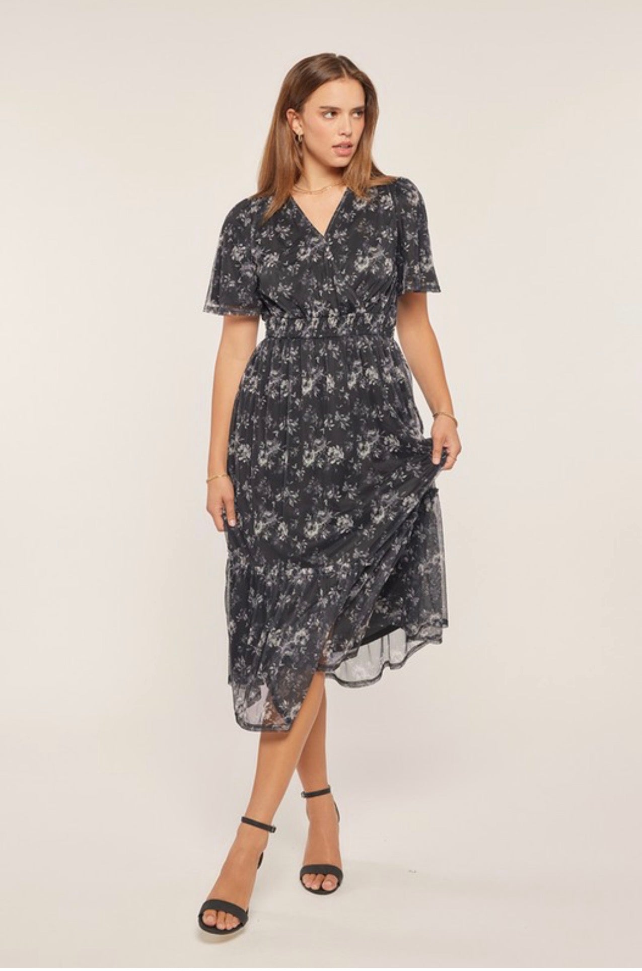 Eloise Midi￼ dress.                                    Printed Mesh Wrap Dress