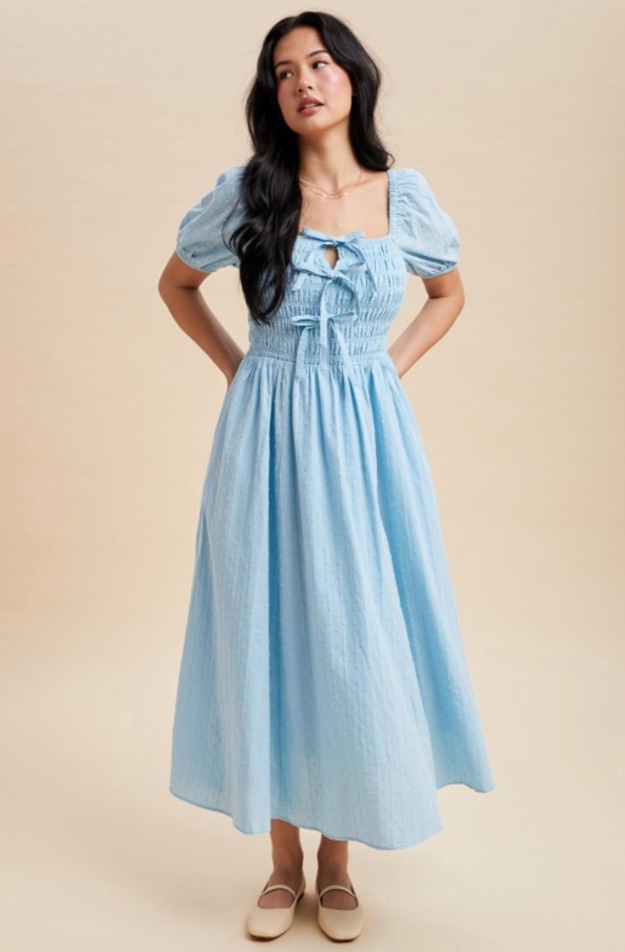 Alicia Maxi Dress.                                      Smocked Bow Detail Maxi Dress