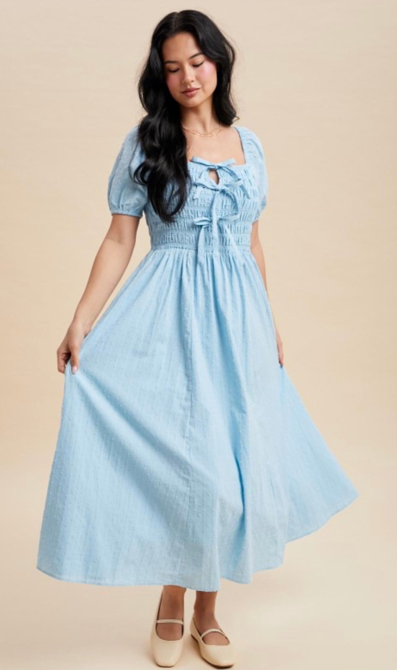 Alicia Maxi Dress.                                      Smocked Bow Detail Maxi Dress