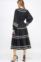 Meli Maxi Dress. Contrast Piping Dotted Midi Dress