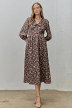 Amalia midi Dress.                                    De Manga Larga Con Escote En V