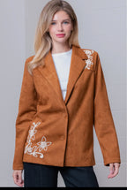 Blazer de manga larga Con escote v y bordado de flores