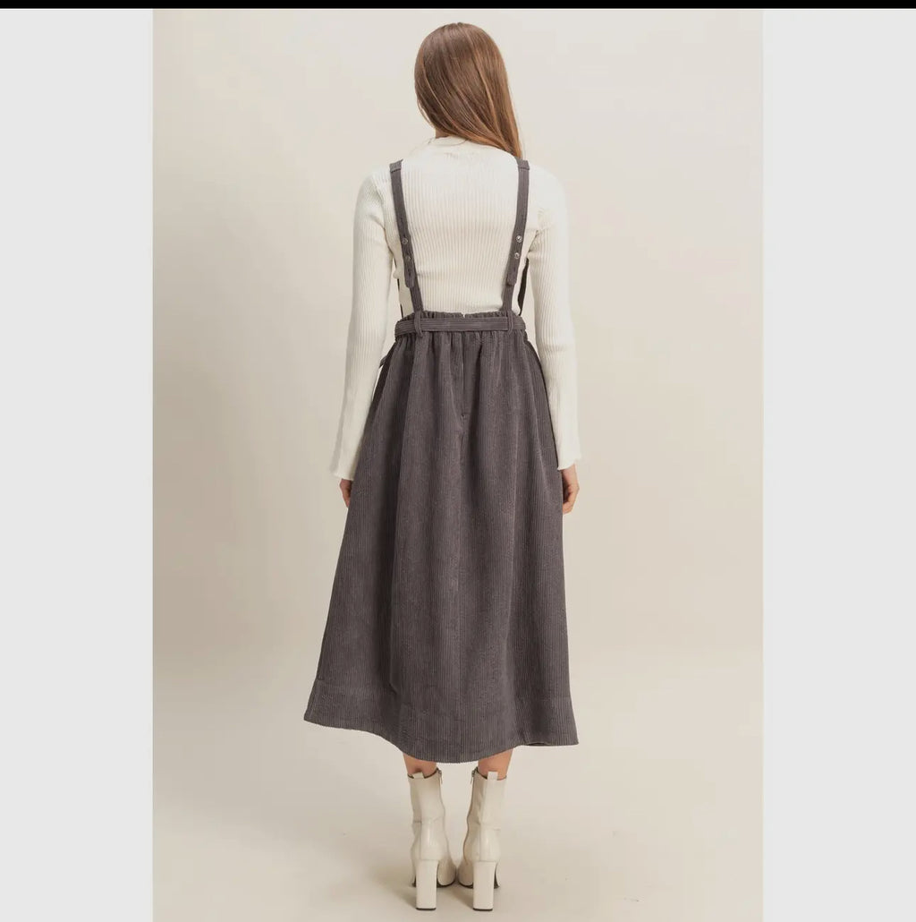 Overall Dress Vestido Midi Sin Mangas De Pana Con Cinturón