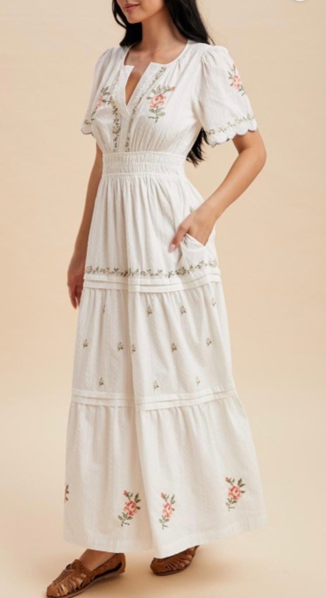 Lois Maxi Dress.                                       Swiss Dot Floral Embroidered Maxi Dress