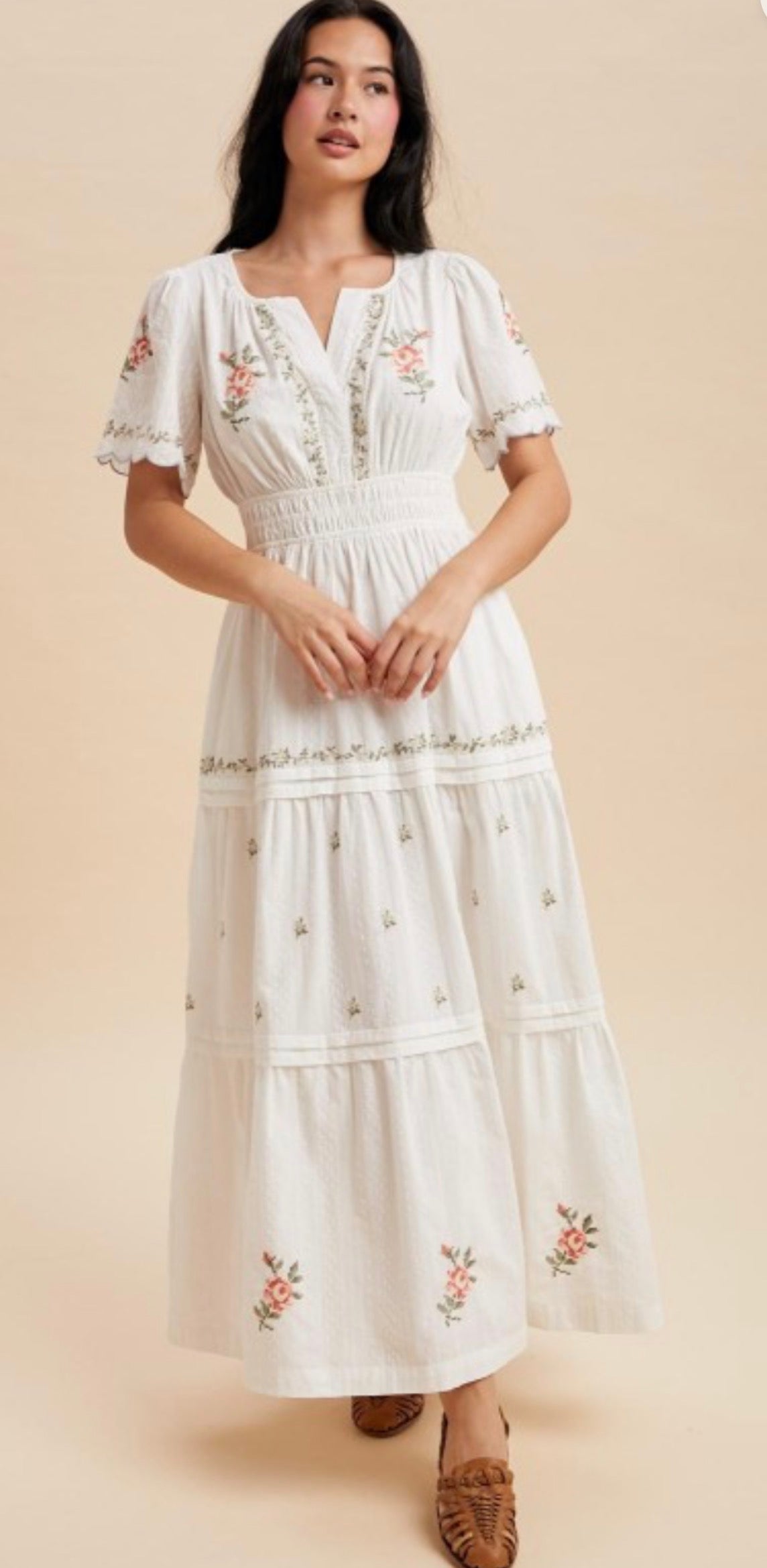 Lois Maxi Dress.                                       Swiss Dot Floral Embroidered Maxi Dress