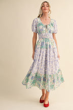 Mixed Floral Print Tiered Midi Dress With Cut-out Back