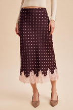 Burgundy And Pink Polka Dot Skirt