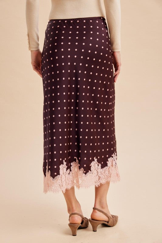 Burgundy And Pink Polka Dot Skirt