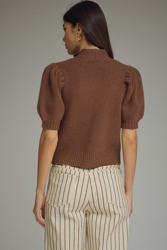 Mocha Ribbed Knit Bow Top