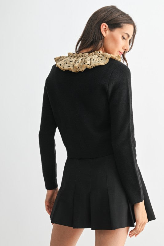 Button-Down Cardigan With Ruffled Collar