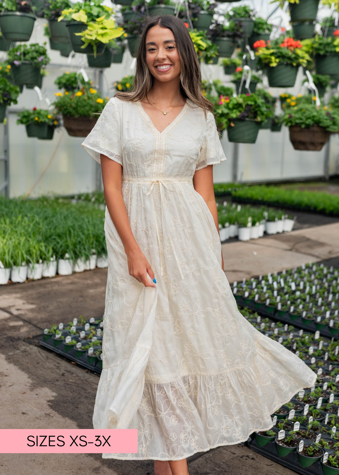 Mayla Cream Embroidered Floral Dress