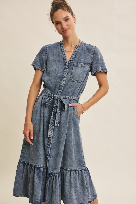 Sustainably Chic Washed Tencel Denim Midi Dress