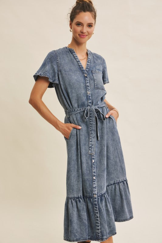 Sustainably Chic Washed Tencel Denim Midi Dress